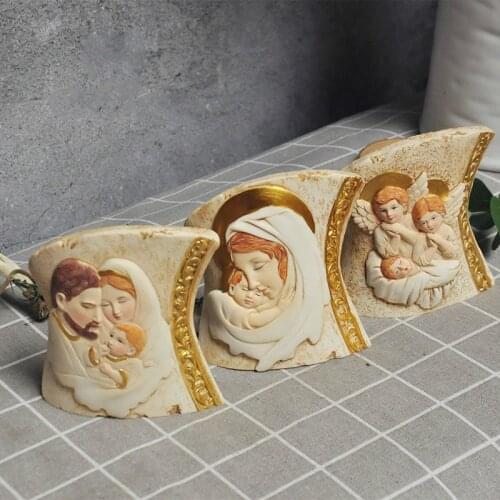 Catholic Holy Family Three Infant Virgin Mary Christmas Manger Group Decorations Friends Gift Resin Crafts Home Decoration
