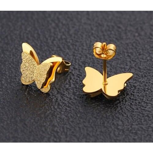 Butterfly earrings stainless steel small earrings European and American ladies fashion spring new earrings gifts