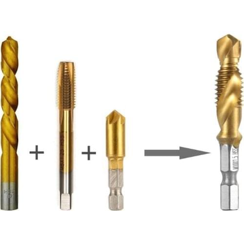 Hex Shank Titanium Plated Screw Thread Metric Tap Drill Bits Screw Machine Compound tap M3 M4 M5 M6 M8 M10 Hand Tools B2QB