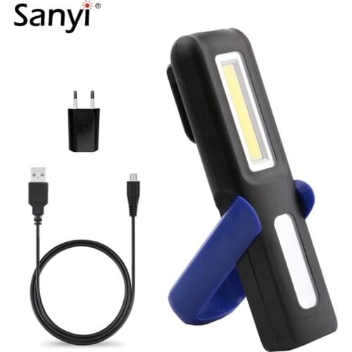 USB Rechargeable LED Flashlight Work Light Stand Torch COB Lanterna Magnet Hook Built-in Battery Power Display Repair Work Lamp