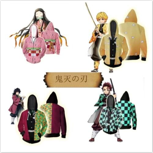 Anime Demon Slayer Kimetsu no Yaiba Hoodie Tomioka Giyuu Cosplay Costume 3D printed Zipper Jackets Sweatshirts 5XL
