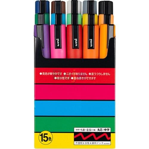 Uni PC-1M / PC-3M / PC-5M POSCA POP Poster Advertising Pen Fine Writing Water-based Marker Pen Round Head Graffiti Set