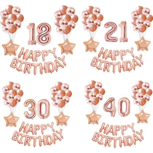 Rose Gold Happy Birthrday Letter Balloon 18 21 30 40 50 60 Birthday Party Decor Star Confetti Number Foil Ballon Party Balls