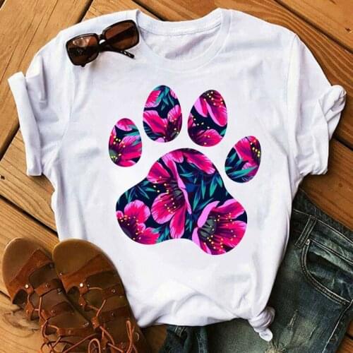 Women Tshirts Cartoon Watercolor Paw Pet Dog Fashion Ladies Tee Tops Summer Short Sleeve Female Clothes Graphic woman T-Shirt