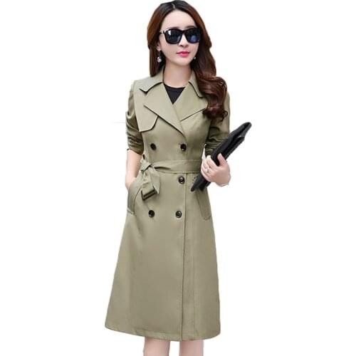 Trench Coat Female Spring Autumn temperament Double Breasted Slim Belt Long Coats Korean Casual Winter Womens Windbreaker W102