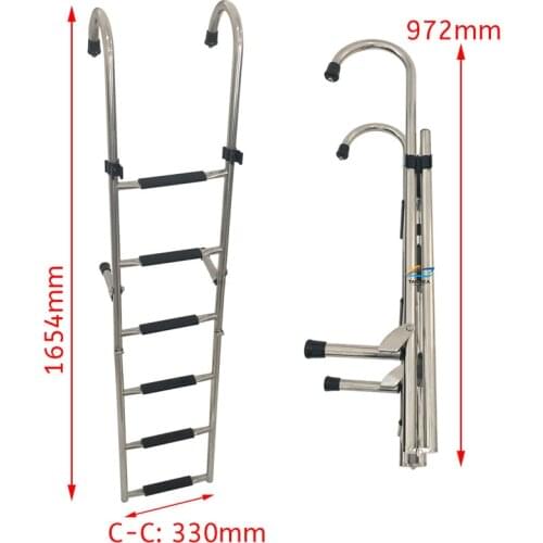 1.65m boat accessories marine 6 Step Under Platform Boat Ladder Stainless Steel Boarding Telescoping Ladder
