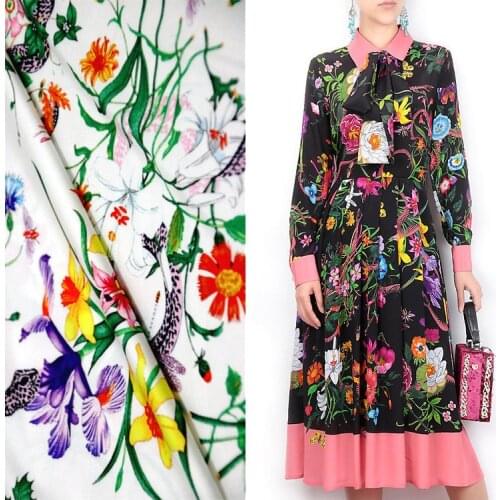 145cm printed fabrics Fashion Week catwalk fashion satin fabric handmade diy dress fabric material wholesale cloth