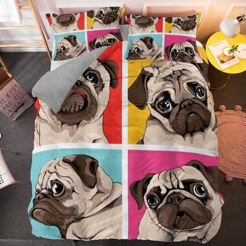Cute Cartoon Pet Pug Dog Duvet Cover Set Pillowcase Dogs Luxury Bedding Sets Bed Linen 2/3pcs Queen King Size Drop Shipping