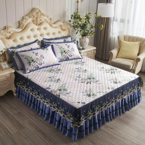 European style Quilting tencel Bed Skirt Bedspread Bed Sheet Bed Cover Pillowcase Bedding Set 3pcs