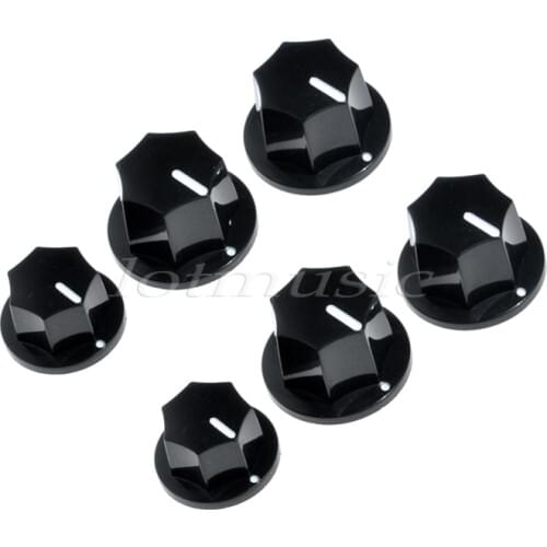 6pcs 6mm Black Bass Control Knobs For Fender jazz bass replacement. Guitar Split Shaft Pots