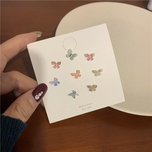 8PCS/Lot Fashion Fairy Colorful Acrylic Butterfly Stud Earrings For Women Girls Simple Bijoux Sweet Cute Ear Brincos Jewelry