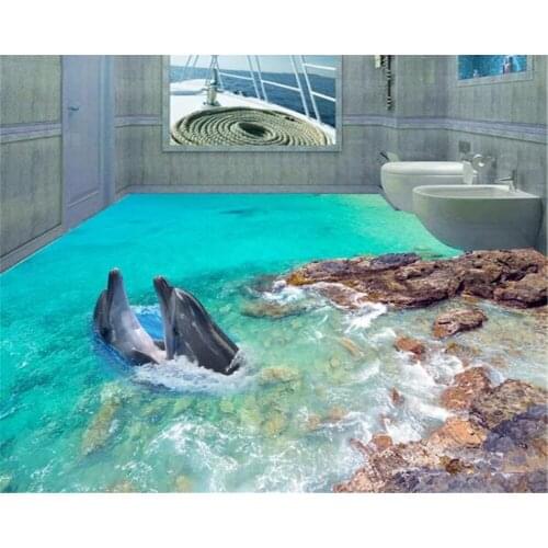 Beibehang Creative Fashion Decoration Wall paper 3D Underwater World Dolphin Rock Bathroom Flooring papel de parede 3d wallpaper