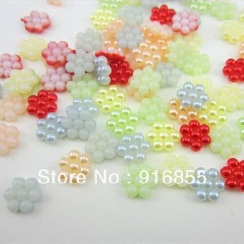 Free Shipping 1000pcs 9mm mixed color flower shape Flatback ABS pearl beads for DIY decoration