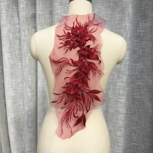 Free Shipping 2PC New Beautiful Long Big Colors Flower Embroidery Neckline Lace Applique Trims Collar Sewing DIY Crafts