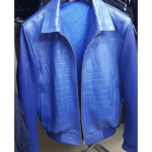 Free shipping Fashion Mens Crocodile Jacket - Real Crocodile Classic Luxury Coat Genuine Leather Sheep Skin Jacket for Men