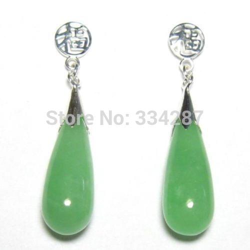 Brinco wedding wholesale good Genuine Natural Green gem 925 Good Fortune Post Earrings for women sterling--jewelry