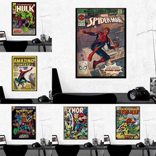 Retro Marvel Avengers Poster Superhero Spiderman Comic Book Cover Print Canvas Painting Hulk Wall Art Picture Room Home Decor