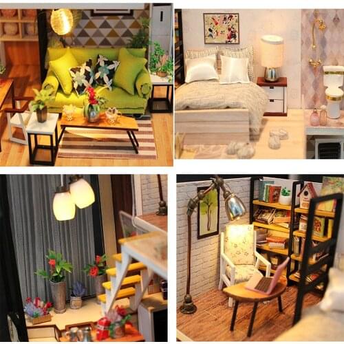 DIY Dollhouse Wooden Coffee Shop & House with Furniture Kits for Christmas, Birthday Best Gift