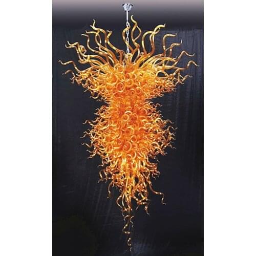 Design Unique Shape Goden LED Art Blown Glass Chandelier Lighting Stair Chandeliers