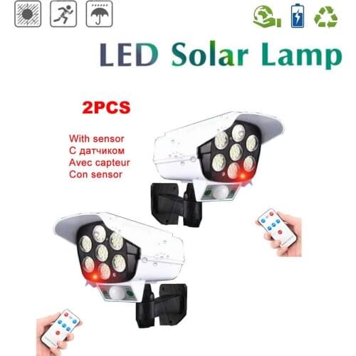 2pcs remote solar fake monitor dummy camera Outdoor Lights LED Light PIR Motion Sensor Garden Lamp Waterproof Sunlight Street La