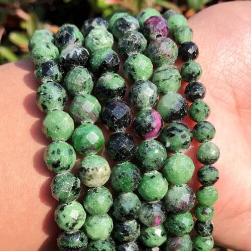 Natural Faceted Epidote Rubys Zoisite Stone Beads Gem Loose Spacer Beads For Jewelry Making DIY Bracelets 7.5"Inches 6mm/8mm