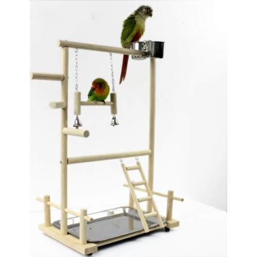 Parrot Playstands With Cup Toys Tray Bird Swing Climbing Hanging Ladder Bridge Wood Cockatiel Playground Bird Perches 53*23*36cm