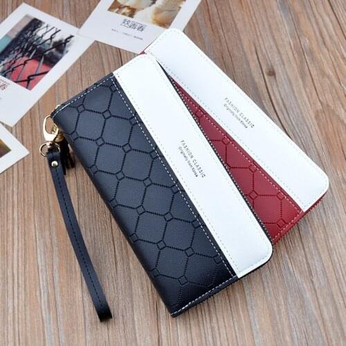 Women’s Wallet Long Splicing Letter Zipper Coin Purses Female Leather Tassel Wristband Card Holder Clutch Phone Bag Money Clip