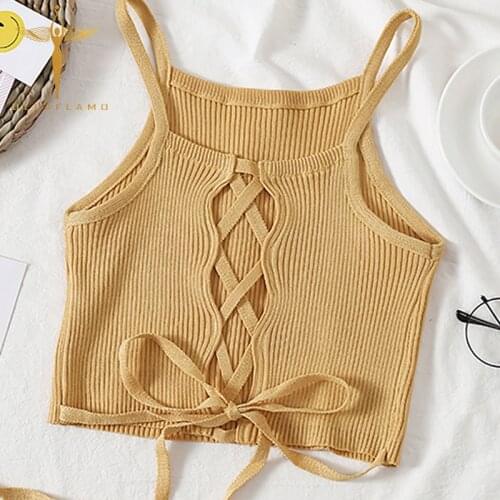 2020 Summer Knitted Camisole Women Sexy Spaghetti Straps Club Camis Fashion Halter Skinny Tank Top Female Midriff Solid Crop Top