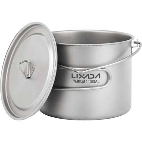 Lixada 1100ml Ultralight Titanium Pot Water Cup Mug with Lid Foldable Handle Bag for Outdoor Camping Cooking Hiking Picnic