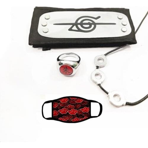 Fashion Face Mask 90s Cartoon Red Cloud Necklace Cosplay Accessories Ring Headband Suit Combination Packages Halloween Prop Men