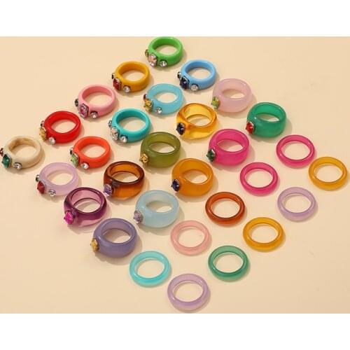 Fashion Acrylic Rectangle Rhinestone Rings for Women Transparent Colorful Crystal Finger Ring Girls Chic Korea Engagement Rings