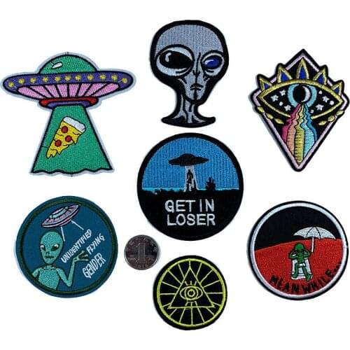 Cartoon Alien Embroidery Cloth Patches EU Style UFO Adhesive Embroidered Clothing Accessories Patch Stickers Anime Iron Ons