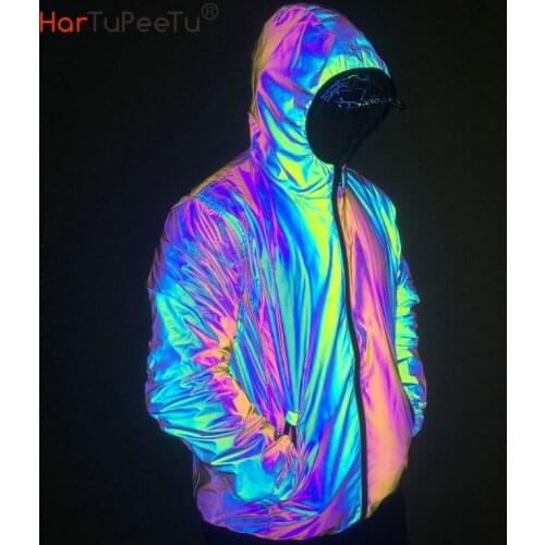 Men Waterproof Jacket Cool Rainbow Colorful High Reflective Cycling Jacket Bike Coat Women Autumn Winter Night Sport Outwear