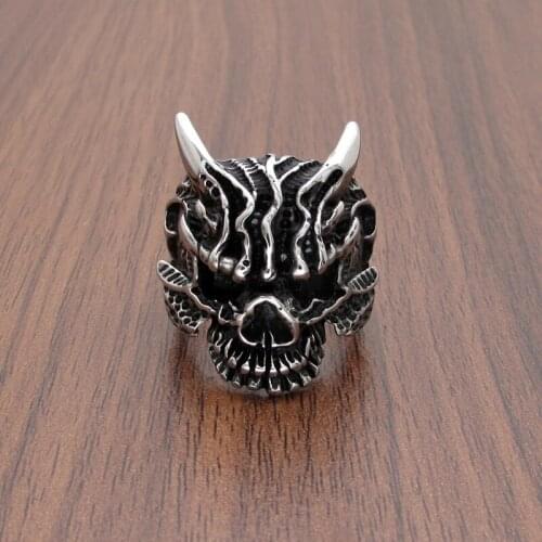 Free Shipping Mens Heavy Metal Gothic Stainless Steel Black Color Asura Skull Rings Gothic Biker Jewelry Gift