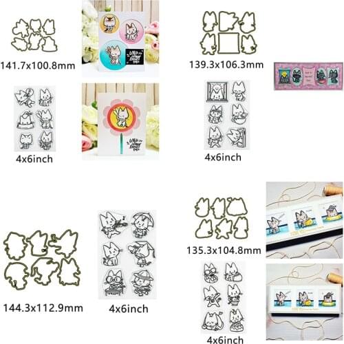 Animal Theme Kitty Set Cats Metal Cutting Dies and Transparent Clear Stamps for Diy Scrapbooking Album Paper Cards New 2021
