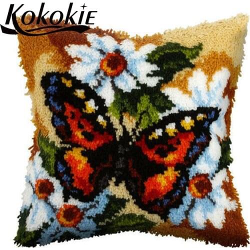 Embroidery thread latch hook rug kits butterfly printed Patchwork Pillowcase diy 3d cushion blanket Cross-stitch Needlework kit