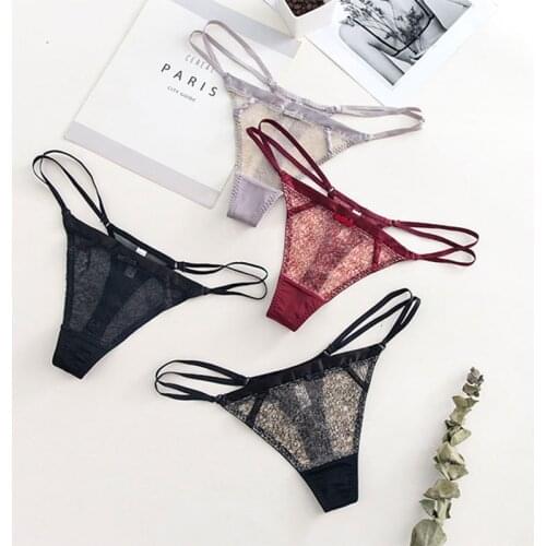 2021 New Fashion Womens Sexy Hollow Thong Women Transparent Underwear Lace Luxury Sex Panties Thong