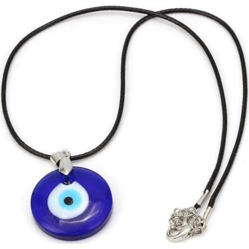 Charm Glass Turkey Evil Eye Pendant Necklace Women Black Wax Cord Chain Necklace Men Jewelry Lucky Amulet Female Party Gift