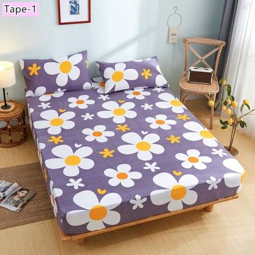 Bedsheet Printed Bed Linens Pink Color drap Kids Sheets with Elastic Dyed bedspread with 2Pcs pillowcase