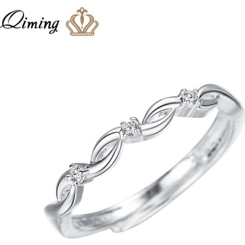 QIMING Romantic Love Wave fashion Rings For Women Female Fashion Minimalist Jewelry Zircon Crystal Adjustable Finger Ring