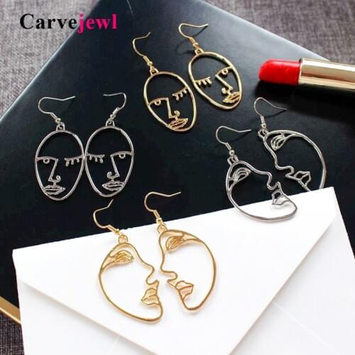 Carvejewl Girls Multiple Choice Earrings Retro Metal Alloy Fashion Abstract art Hollow Out face Dangle Earring for women jewelry