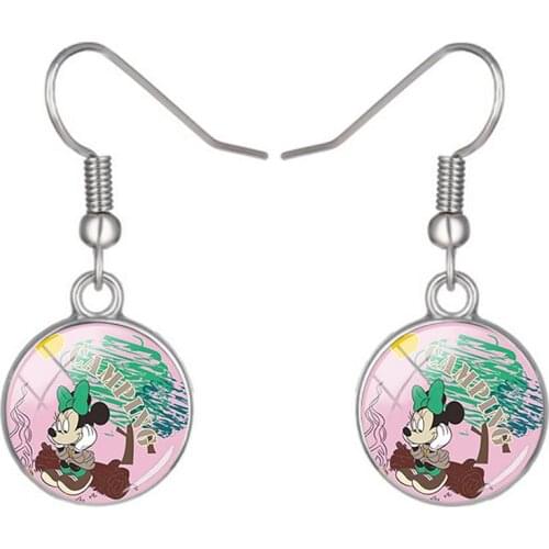 Disney Minnie Mickey Pendant Earrings Fish Hook Art Earrings Handmade Glass Cabochon Earrings Jewelry Ladies Accessories