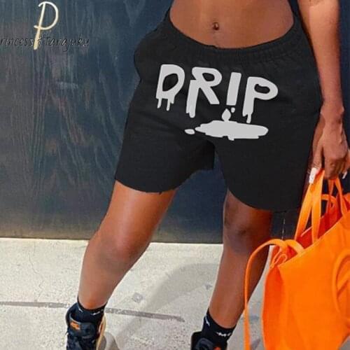 Summer Letter Printed Sport Women Grey Elastic Waist Workout Short Pant Running Short Bottom Hip Hop Loose Activewear Shorts