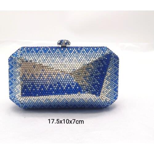 XIYUAN Blue Box Bag Diamond Women Clutch Bag Crystal Party Handbag Ladies Banquet Purse Fashion Pochette Prom Evening bag