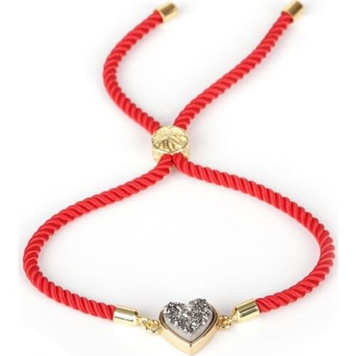 Heart Druzy Stone Connector 12 Types Handmade Braided Red Rope Bracelets for Women Fashion Jewelry Gift Pulseras Mujer