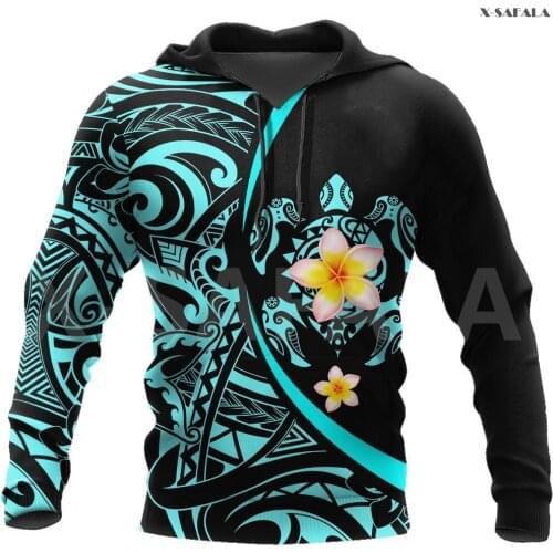 Polynesia Sea Turtle Hibiscus Tattoo 3D Over Printed Hoodie Man Women Unisex Outwear Zipper Pullover Sweatshirt Casual