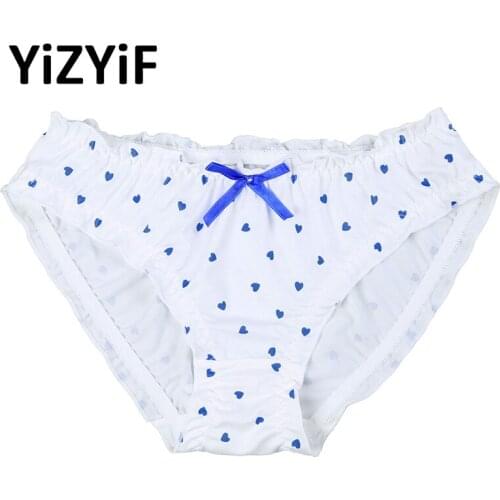 Man Sissy Briefs Elastic Waistband Dot Heart Print Ruffled Lace Cute Bowknot Adorned Cute Gay Briefs Panties Male Underwear