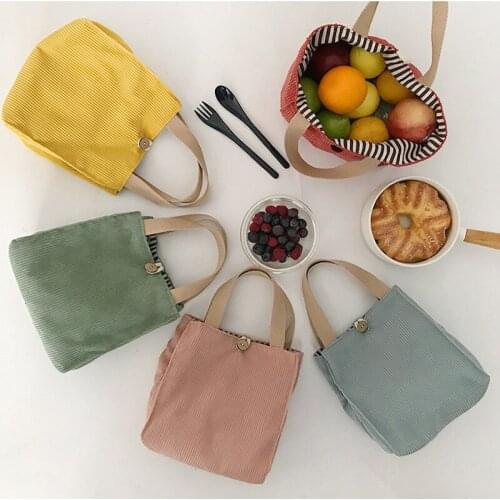 Lunch Bag Corduroy Canvas Lunch Box Picnic Tote Cotton Cloth Small Handbag Pouch Dinner Container Food Storage Bags For Ladies
