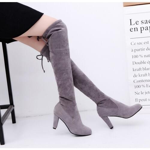Large Size 34-43 New High-heeled Wild Classic Suede Non-slip Cuffs Plus Velvet Warm Over The Knee Fashion Womens Boots B20-51