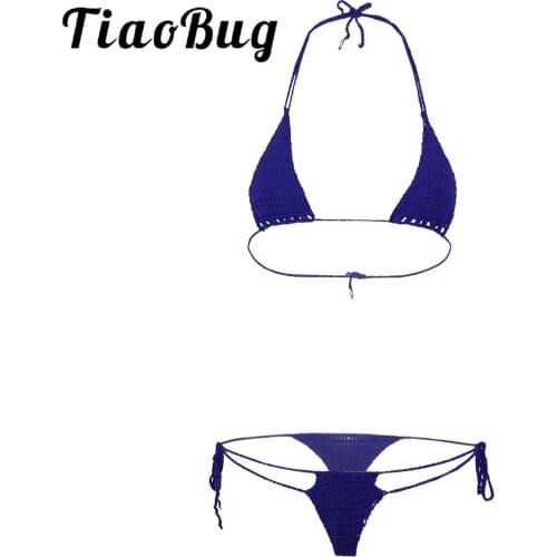 Womens Hot Sexy Bikini Lingerie Sets Crochet Lace-up Hollow out Swimwear Bra with G-String Thongs Underwear Micro Swimsuit
